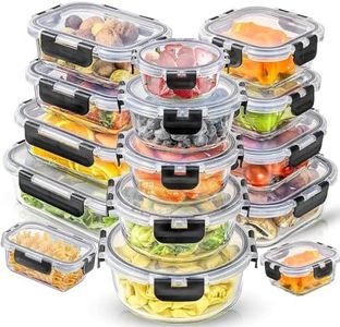 stusgo 15 Pack Glass Food Storage Containers with Lids, Airtight Leak Glass Meal Prep Glass Containers, 3 Size Lunch Glass Containers, BPA Free，Reusable for Kitchen Organization (15 pcs Black)