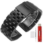 24mm Black Matte Watch Band Premium Stainless Steel Strap Bracelet With Deployment Double Buckle