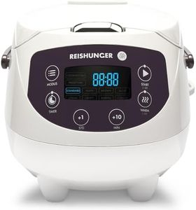 Reishunger Mini Auto Cuiseur Riz (rice cooker) Japonais et Cuiseur Vapeur Blanc avec la Fonction de Maintien au Chaud et Bol en Céramique, dont Cuillère et Tasse à Mesurer – 0.6 l pour 1-3 personnes