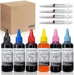 Universal Dye Ink Refill Kit for HP Canon Epson Brother Lexmark Samsung Dell Kodak Inkjet Printers 6 Color Set Compatible Cartridges Refillable Cartridge CISS CIS System with 4 Syringes,600ml