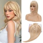 S-noilite Human Hair Toppers With Bang for Thinning Hair Women Real Hair Topper Clip In Hair Extensions 100% Remy Real Human Hair 53g（#18/613-1 New Golden Brown/Bleach Blonde, 18 Inch)