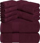 Utopia Towels 8-Piece Premium Towel Set, 2 Bath Towels, 2 Hand Towels, and 4 Wash Cloths, 100% Ring Spun Cotton Highly Absorbent Towels for Bathroom, Sports, and Hotel (Burgundy)