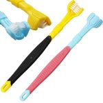 2Pcs 3 Sided Autism Toothbrush 3 Bristle Toothbrush Three Bristle Travel Toothbrush Wrap Around for Adult Kid Teeth Care Large Angle Soft Complete Teeth and Gum-Care Deep Cleaning Each Tooth