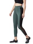 BLINKIN Stretchable Yoga Pants for Women & Gym Pants for Women Workout with Mesh Insert & Side Pockets (1869,Color_Hunter Green with Black stribes,Size_M)