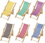 LOGOFUN 6Pcs Miniature Wooden Foldable Beach Chair Longue Deck Chair Model Dollhouse Accessories (Mixed Colors)