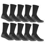 Fruit of the Loom Men's 10-Pair Everyday Work Crew Socks Casual, Black, Shoe Size : 6-12 (Pack of 10)