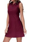 JINSHI Golf Tennis Polo Dress for Women Athletic Sports Workout Running Dresses Wine-red Size M