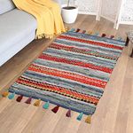 THE HOME TALK Handmade Cotton Carpets | Tribal Contemporary Decorators | Area Rugs for Bedroom, Center Table, Living Room, Drawing Room, Hall | Machine Washable | 90x150 cm | Denim Blue