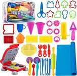 Klipkonn Dough Tools for Kids, 41Pcs Dough Toys Include Play Food Molds - Cupcakes, Ice Cream, Burger, Fries, Noodle, Play Bulk Pack with Roller, Cutters, Scissor, Dough Mat and Storage Bag Gifts