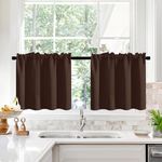 Deconovo Blackout Curtains 24 Inch Long, Kitchen Curtains Blackout Drapes, Basement Window Curtains, Room Darkening Window Treatment Tiers, Valance Curtains for Decoration, 2 Panels, Chocolate, 30x24