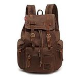 Koolehaoda Vintage Canvas Backpack Leather Rucksack Knapsack Unisex Casual Backpack 17inch Laptop Backpack Hiking Bag(L-Coffee)