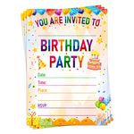 Fsaoor 30 Pack Birthday Party Invitations Cards for Kids 5"x7" Cake Birthday Party Invitations for Boys Girls Birthday Party Celebration Invitations Cards for Teens with Balloons Gifts Box Birthday Cap Decorations