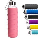 Ferexer BPA Free Reusable Borosilicate Glass Water Bottle with Silicone Sleeve 1000 ml / 1 Liter Pink