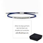 Don't Let The Hard Days Win Tube Bracelet, Adjustable Hand Braided Wrap Tube Bracelet, White Elephant Gift, Inspirational Bracelets Jewelry Gifts for Women Men Best Friend Teen (Blue-Silver)