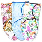 TuddyBuddy Cotton Adjustable Baby Swaddle Wrap for Newborn to 6 Months Baby (0-3 Months, Pack of 3 - Yellow Floral, White Floral & Mickey)