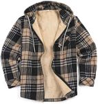 COOFANDY Flannel Jacket Men Zipper Plaid Hoodies Jacket Casual Stylish Jackets Winter Warm Coat Khaki