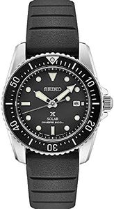 Seiko SNE573 Watch for Men - Prospex Collection - Solar Powered, Stainless Steel Case with Black Silicone Strap, Black Dial, and 200m Water Resistant