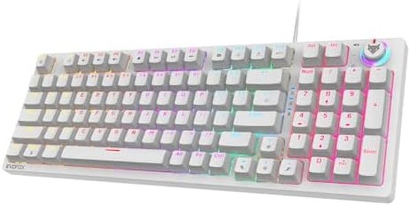 EvoFox Katana X2 Mechanical Gaming Keyboard | 96 Keys Compact Mechanical Keyboard | Outemu Red switches, 13 Effects Rainbow Backlighting, 25 Anti-Ghosting Keys, Multifunction Volume Controller | Wired-White