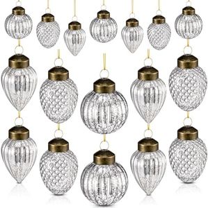 Deekin 24 Mini Glass Fall Tree Ornaments Set Thanksgiving Ornaments Assorted Mini Hanging Glass Ball Ornaments for Small Christmas Tree Decorations with Loop, 3 Styles(Silver)