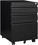 AFAIF 3 Drawer Mobile File Cabinet with Lock, Rolling File Cabinet for Home Office, Under Desk Small File Cabinet, Metal Vertical Black Filing Cabinet for Legal/Letter/A4 File, Black