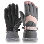 Waterproof Gloves Women Winter Thermal (-30°F) Cold Weather Snow Ski Gloves Fleece Lined Warm for Ladies Skiiing Snowboarding Cycling Running Hiking Walking Driving Grey, M/L