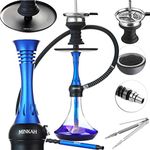 Shisha Set with Silicone Pipe Hose Bowl Tong Mouth Tips, 50cm Small Hookah Shisha Complete Set Chameleon Glass Vase Blue