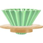 MOCOHANA Ceramic Coffee Dripper Pour Over Coffee Maker with Wood Stand Elegant Flower Shape V60 Filter for 1-2 Cups Slow Brewing Accessories for Home Cafe Restaurants Green
