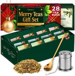 Gya Tea Co 14 Flavors Warm Christmas Tea Gift Set Loose Leaf Tea (28 Packs) - Assorted Tea Variety Pack Loose Tea Leaves Holiday Winter Tea Set - Tea Gifts for Tea Lovers Cotain Tea Infuser & Spoon