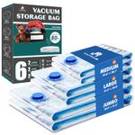 CaptainFive Vacuum Storage Bags 6-Pack (2 Jumbo + 2 Large + 2 Medium), Space Saver Sealer Vacuum Bags for Clothes, Pillows, Duvets, Bedding, Vacuum Bags for Home Organization, Moving and Storage