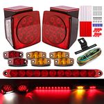 LED Trailer Light Kit Waterproof Submersible Square Stop Turn Tail Truck Lights w/Wire Harness & Bracket Red/Amber Side Fender Marker Lamps 3rd Brake ID Light Bar for Trailer Boat Camper Snowmobile