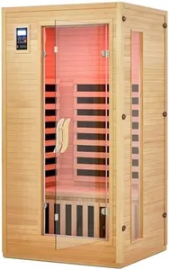 Garvee 2024 Upgrade 1 to 2 Person Sauna, 6 Heating Plate Infrared Physical Therapy Wooden Dry Steam Sauna, Low EMF, MP3 Auxiliary Connection, Dual Controls Inside and Outside Fits, Home Spa Day Use