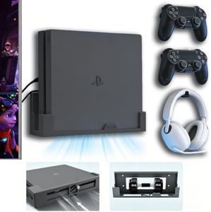 GETYEA Wall Mount for PS4 Slim with 3 Detachable Controller Holders, PS4 Accessories,Compatible with PlayStation 4 Slim(Mounts PS4 Slim by TV)