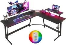 Airfish L Shaped Gaming Desk Computer Desk with LED Lights Monitor Stand，Corner Office Desk with Headset Hook Pc Desk Gaming Corner Table for Home Office Small Space(Black, 160 X 130 cm)