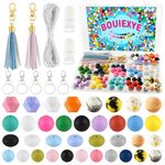 Bouiexye 115pcs Silicone Bead for Keychain Making Kit 15mm 14mm 12mm Silicone Beads Bulk for Bead Bracelet Making Kit