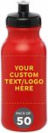 DISCOUNT PROMOS Custom 20 oz. Water Bottles with Push Cap Set of 50, Personalized Bulk Pack - Perfect for Gym, Hiking, Camping, Outdoor Sports - Red