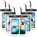 JOTO [6 Pack] Waterproof Phone Case Pouch, IPX 8 Watertight Sealed Dry Bag with Lanyard Neck Strap, for Beach Swimming Diving Surfing Boating Kayaking Holiday Vocation Waterpark -Clear