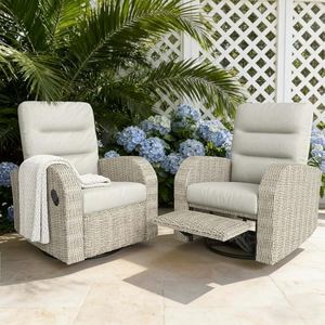 Vakollia Outdoor Swivel Recliner Chair Set of 2, All-Weather Wicker Reclining Patio Chair with Adjustable Backrest and Footrest