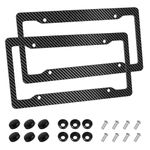 2 Pack Carbon Fiber License Plate Frame Set,Waterproof Plastic Car Tag Frame,Black Front and Rear License Plate Covers & Frames with Fasteners and Screws