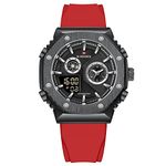 NAVIFORCE Silicone Men Analog Digital Dual Display Sports Silicon Strap Quartz Watch -Nf9216 (Red)