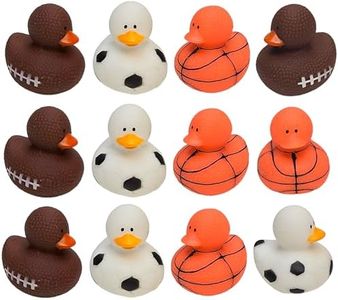 Cool Basketball, Soccer, Football Sport Themed Rubber Ducks (2") (12 Pack) Cute Duckies Bath Tub Pool Toys. (Assorted Sport)