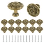 14 Pcs Antique Bronzy Cabinet Knobs Vintage Cabinet Handles Drawer Knobs Flower Pattern Cupboard Handle Retro Bronze Drawer Pull Handle for Chest of Drawers Furniture Cupboard Dresser Wardrobe Door