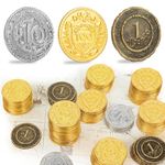 Byhoo 50PCS Metal DND Coins, 1.2" Gold Silver Copper Tokens with Face Value for Board Game and Tabletop RPG, Fantasy Metal Coins for Pirate Game Party Cospla