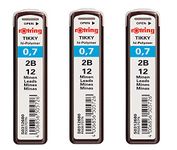 Rotring Tikky 0.7mm 2B Hi-Polymer Strong Dark Pencil Lead Refills for Mechanical Pencils - 36 Leads in Total - Pack of 3 Tubes