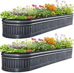 KING BIRD Raised Garden Bed Kit 2025 Upgraded Modular DIY Galvanized Planter Garden Box Outdoor for Gardening, Vegetables, Flowers, Elegant Roman Column Design, 94x24x24 in, Dark Grey