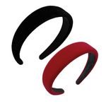 MOODKEY 2PCS Red Black Headbands Party Princess Decoration Classic Red & Black Velvet Hair bands Cute Headband for Girls Women Cosplay Party Birthday Halloween Christmas