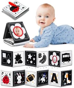 Infinno High Contrast Crinkle Cloth Activity Book with Mirror, Perfect Baby Shower & Birthday Gifts, Baby Registry Must-Have