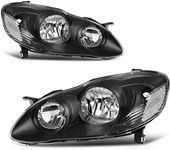 oEdRo Headlight Assembly Compatible with 2003 2004 2005 2006 2007 2008 Corolla Headlamp with Clear Reflector Clear Lens Black Housing