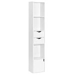 WOLTU SK028ws Bookcase, Standing Shelf with Drawers, Shelf with Door, Office Shelf, Storage Shelf for Living Room, Sleeping Room, White, 30 x 158 x 24 cm, SK028ws