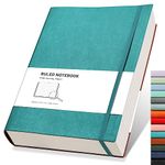 RETTACY A4 Lined Notebook College Ruled/Thick Journal - Extra Large Softcover Composition Notebooks with 2 Free Sticky Notes 320 Pages,Faux Leather, Inner Pocket 21.5 x 27.9cm - Cyan