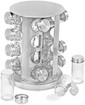 INTERNET'S BEST Revolving Spice Rack - Seasoning Storage with 16 Jars - Modern Stainless Steel Spinning Tower for Kitchen Countertop - Rotating Spice and Pantry Holder with Pre-Printed Labels